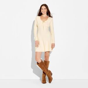 Women's Long Sleeve Keyhole Mini Sweater Dress - Wild Fable